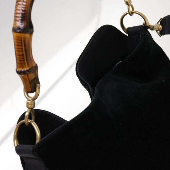 GUCCI Bamboo Shoulder Bag Suede 2way Black 001 1638 Auth bs12747 - Picture 6 of 16